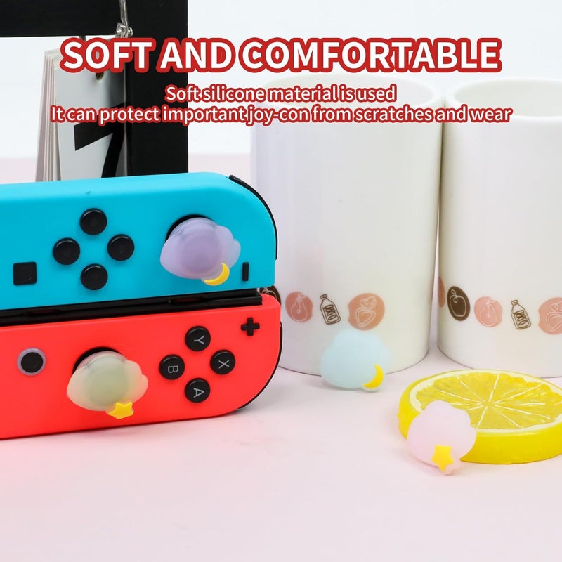 FlyingMage Switch Joycon Thumb Grips Caps, 4 PCS Cute Kawaii 3D Silicone Analog Thumbstick Button Cover Compatible with Nintendo Switch Lite/OLED Joystick Caps (Multicolor Cloud) - Image 3